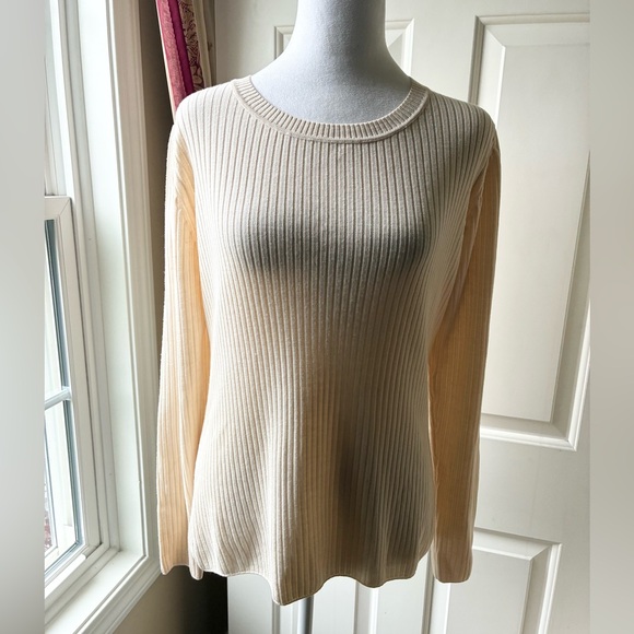 ST. JOHN Wool Ribbed Top Long Sleeve Cream Size M